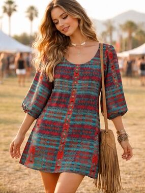 Soulmates Southwestern Relaxed Shift Dress Size Medium Boho Festival Outfit